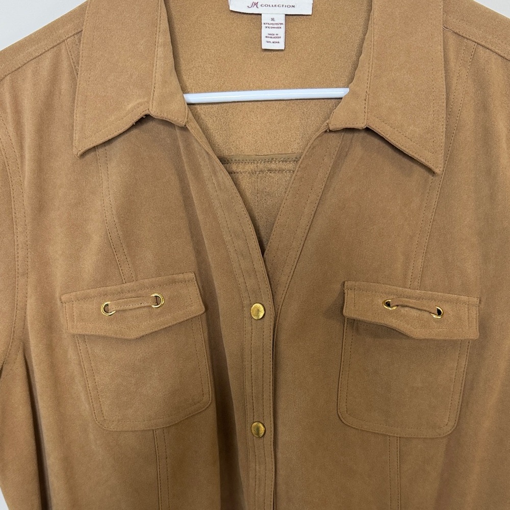 JM Collection Tan Faux Suede Utility Shacket Size XL - Picture 6 of 15